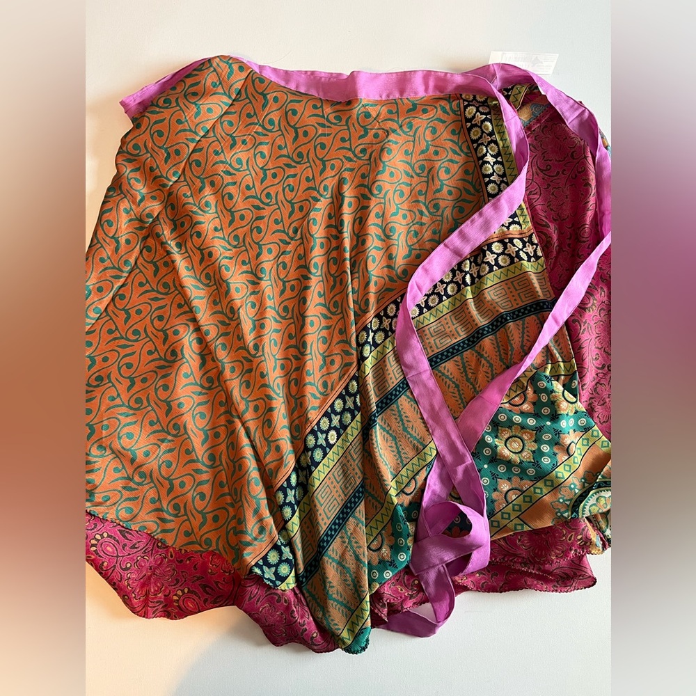 Darn Good Yarn Sari Orange and Pink Silk Wrap Skirt